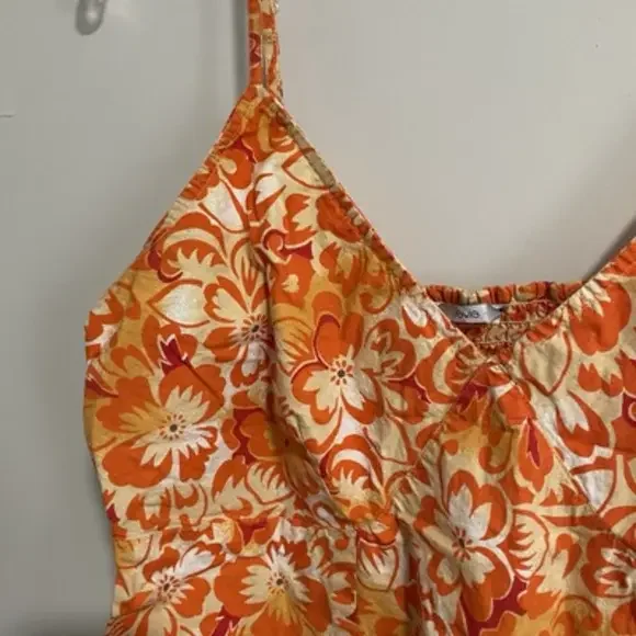 Evie Babydoll Tropical Hawaiian Dress Orange 14 Hibiscus Flower Beach Vacation - Picture 6 of 6